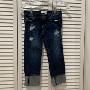 Abercrombie Kids Girls 12 Distressed Dark Wash Cropped & Cuffed Jeans Like New